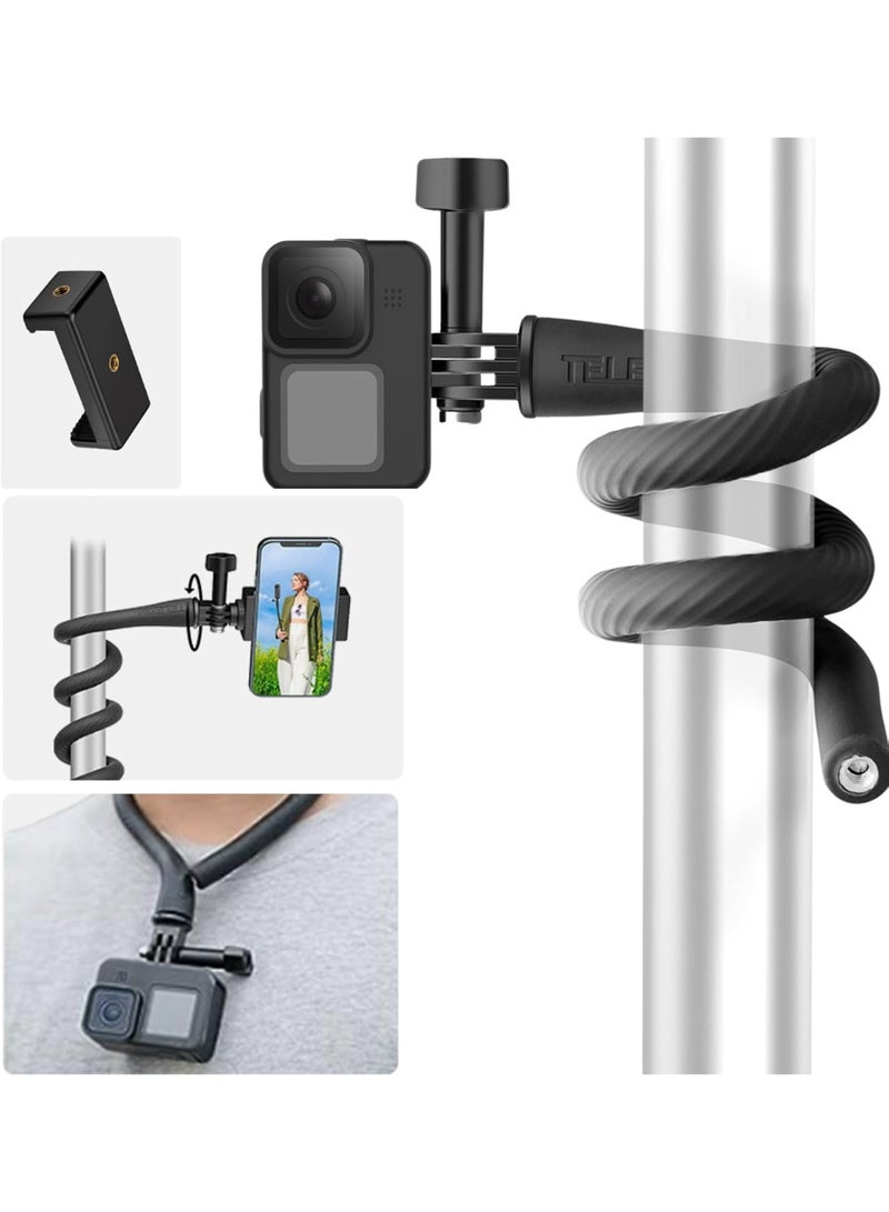 TELESIN°Flexible Neck Selfie Stick Camera Clamp Mount with Phone Clip for Max Hero 12 11 10 9 8 7 Insta360 X3 GO3 DJI Action 3 4 Action Cameras Phones for Bike Motorcycle Tube Video Shooting - Image 1
